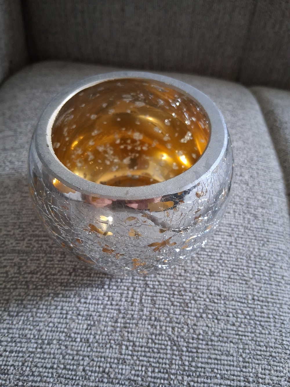 Crackled Silver Glass Votive with Gold Interior Mercury Glass 1a